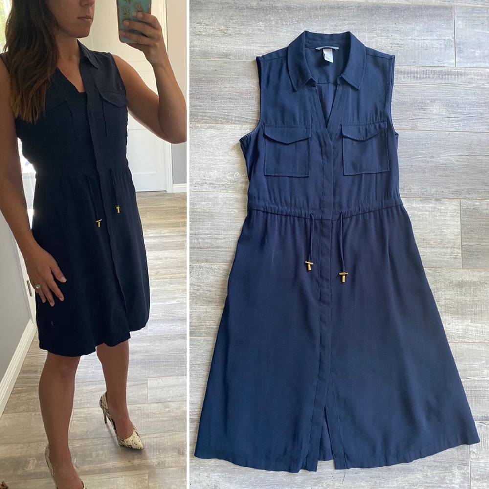 H&M navy blue dress with drawstring waist and color.  Size 6